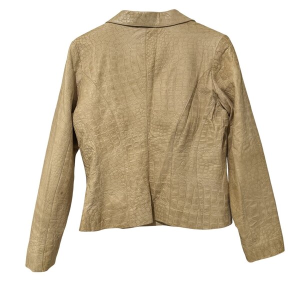 Vintage Comme Toujours Women's 100% Leather Jacket Soft Tan Embossed Size 10 - Picture 5 of 12